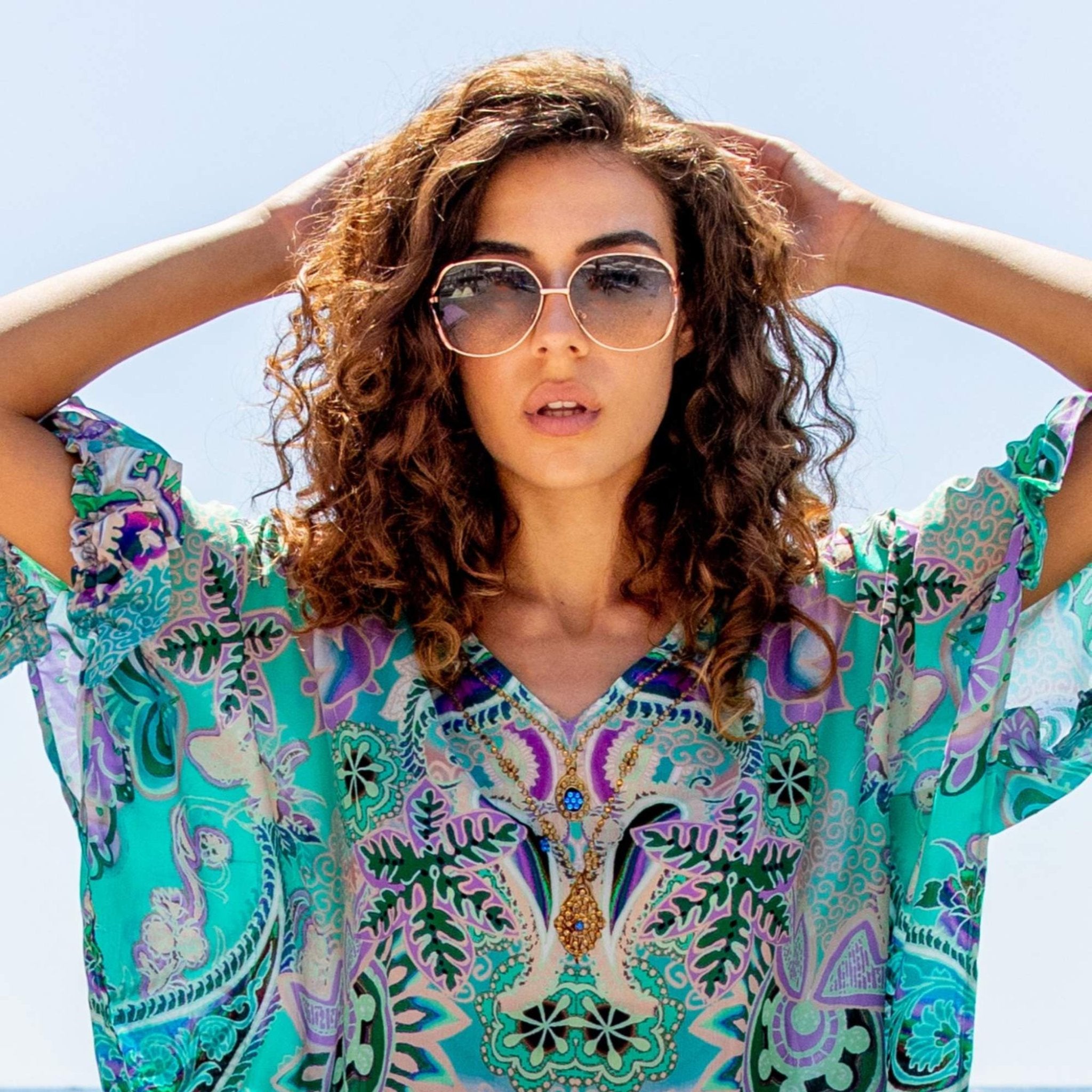 plus size aqua drop wasted silk beach Cover-ups to wear on holiday by Lindsey Brown resort wear