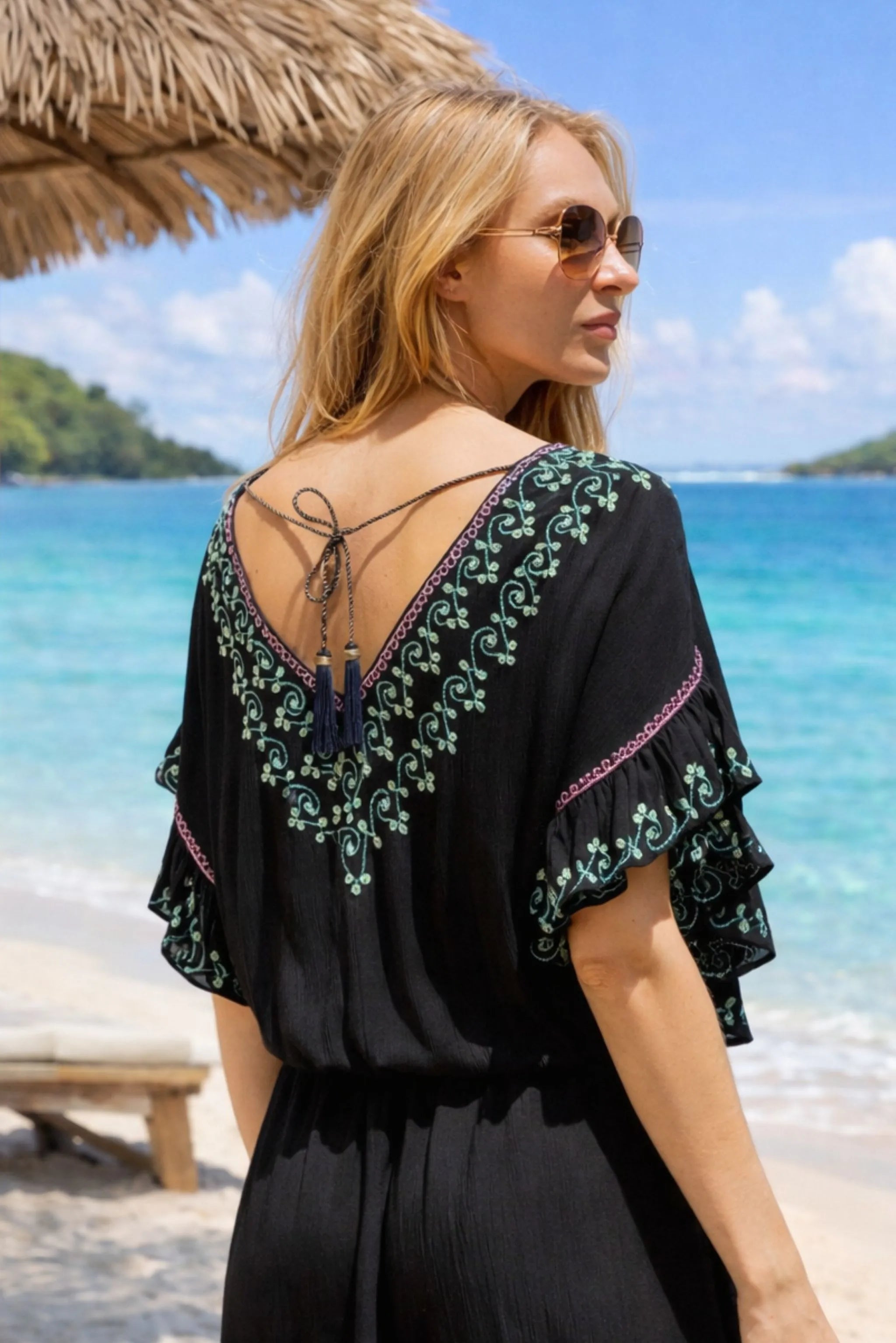 black cotton v back beach dresses to wear on holiday by lindsey brown resort wear