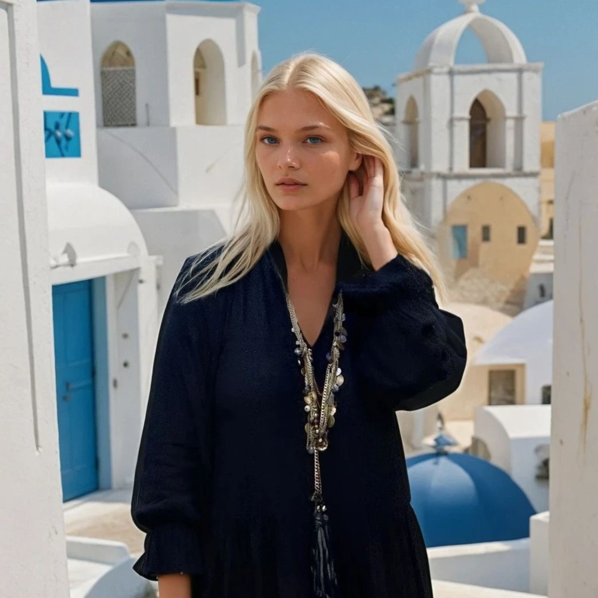 Black cotton long sleeved designer dress to wear in summer by lindsey brown