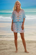 blue pink short printed beach dress by Lindsey Brown