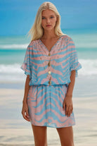 blue and pink printed beach dress by Lindsey Brown