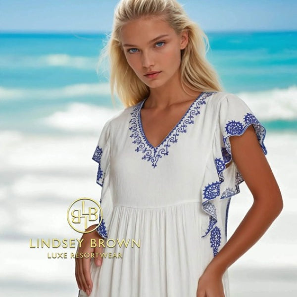 cotton midi length beach dresses to wear on warm holidays by Lindsey Brown