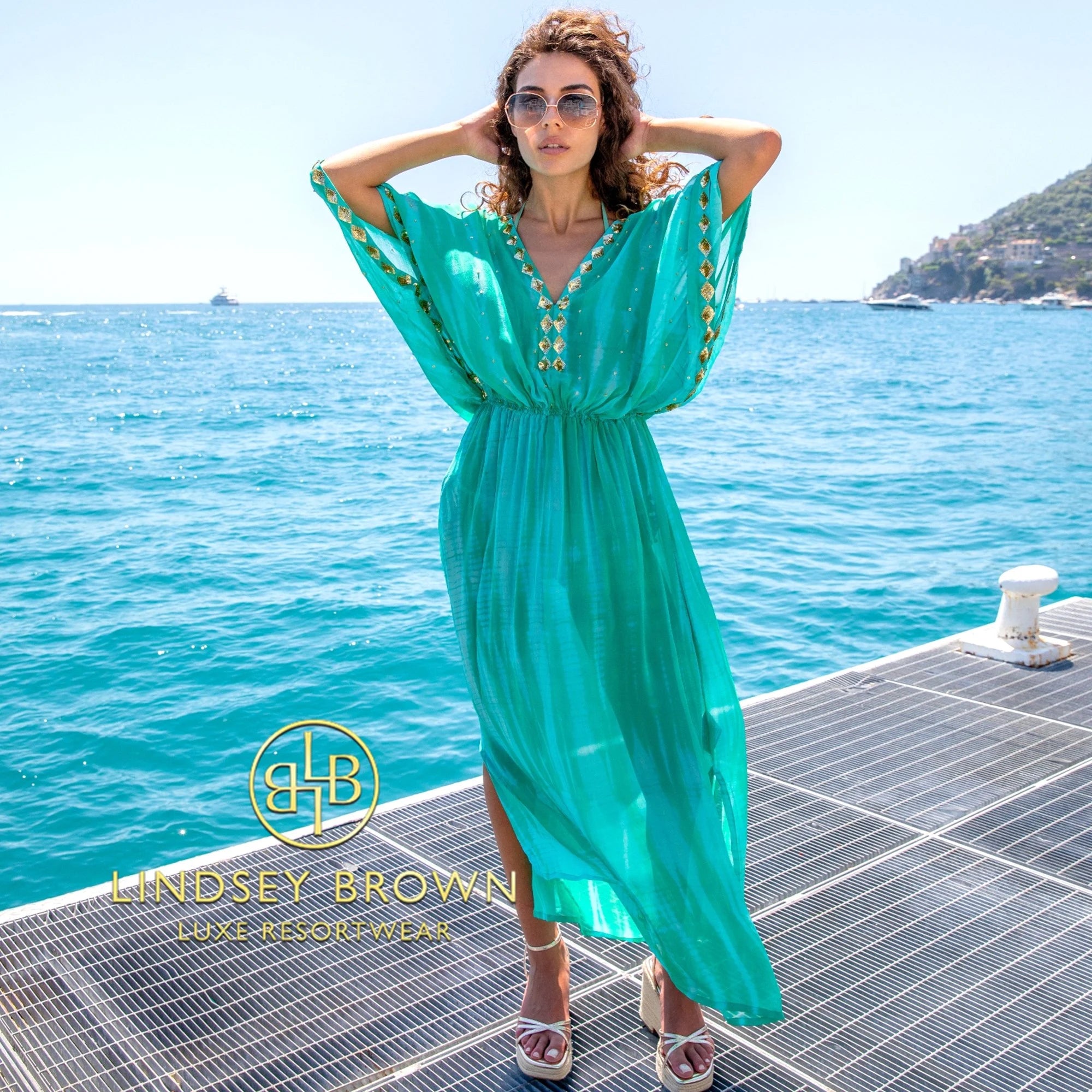 luxury silk maxi kaftans by Lindsey Brown resort wear