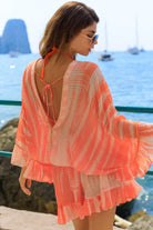 orange silk hand tie dye bloused silk kaftan dress to wear on warm holidays by Lindsey Brown resort wear