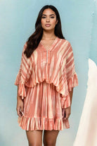 peach and blush silk tie dye bloused kaftan dress by Lindsey Brown resort wear 