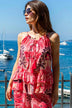 pink printed sleeveless holiday tops by Lindsey Brown resort wear 