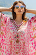 Pink gold animal print silk floaty designer beach coverups by Lindsey Brown resort wear 