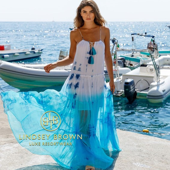 stunning floaty silk maxi dresses called Santorini by designer brand Lindsey Brown