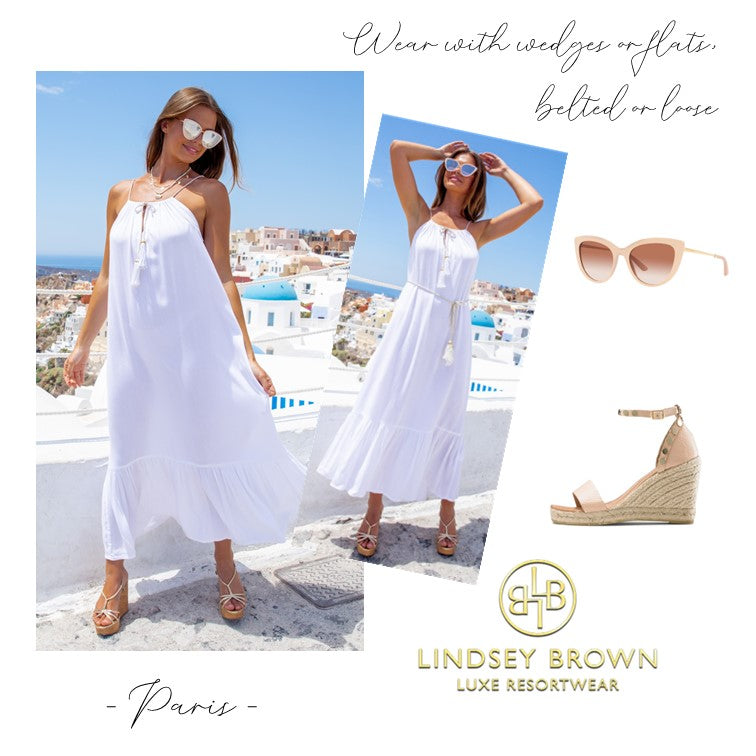 white holiday dresses by Lindsey Brown Resort wear