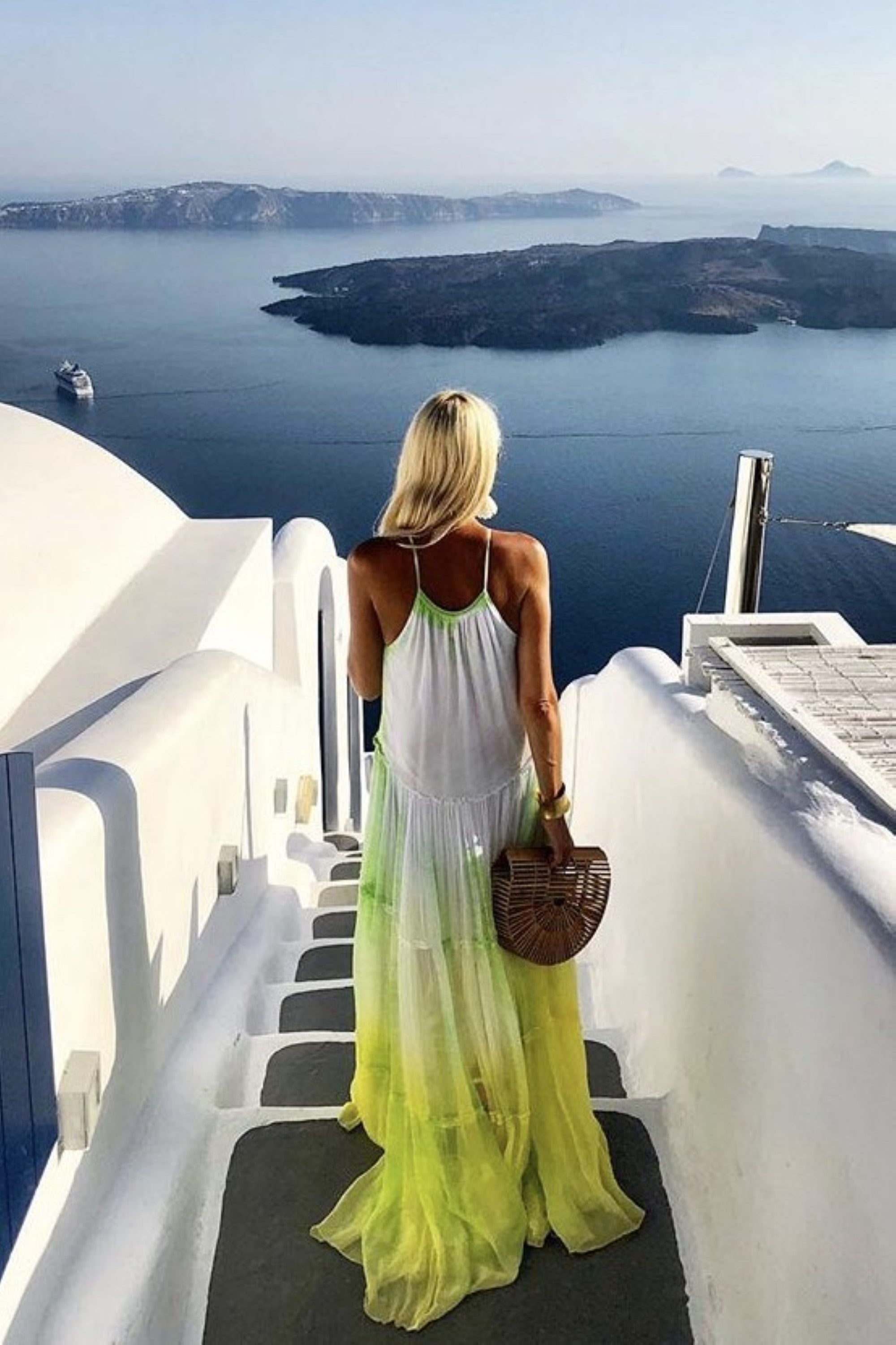 Yellow silk dresses to wear in Santorini by Lindsey Brown resort wear